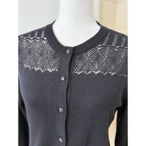 Eddie Bauer Lightweight Black Cardigan Pointelle Sz S Feminine Romantic
